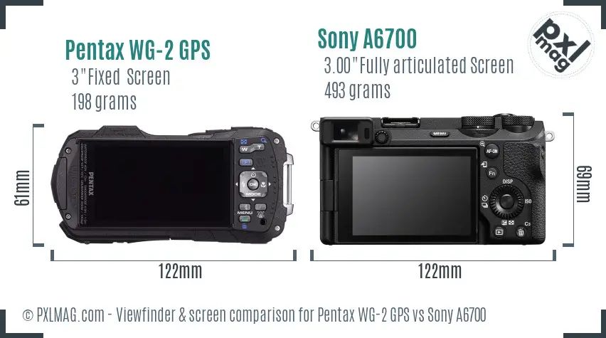 Pentax WG-2 GPS vs Sony A6700 Screen and Viewfinder comparison Pentax WG-2 GPS vs Sony A6700 Screen and Viewfinder comparison