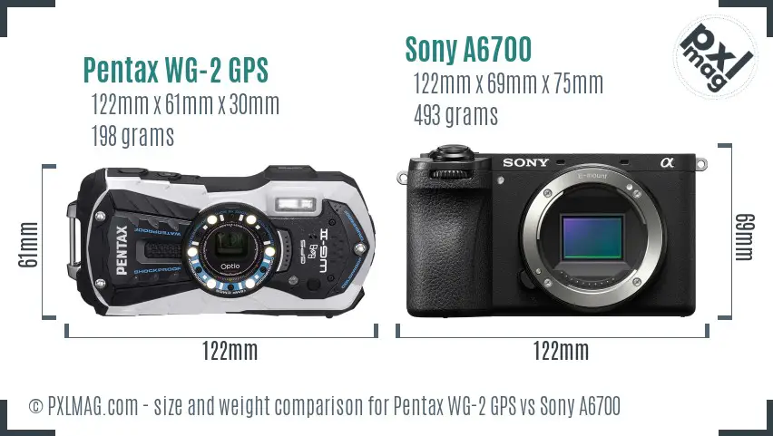 Pentax WG-2 GPS vs Sony A6700 size comparison Pentax WG-2 GPS vs Sony A6700 size comparison