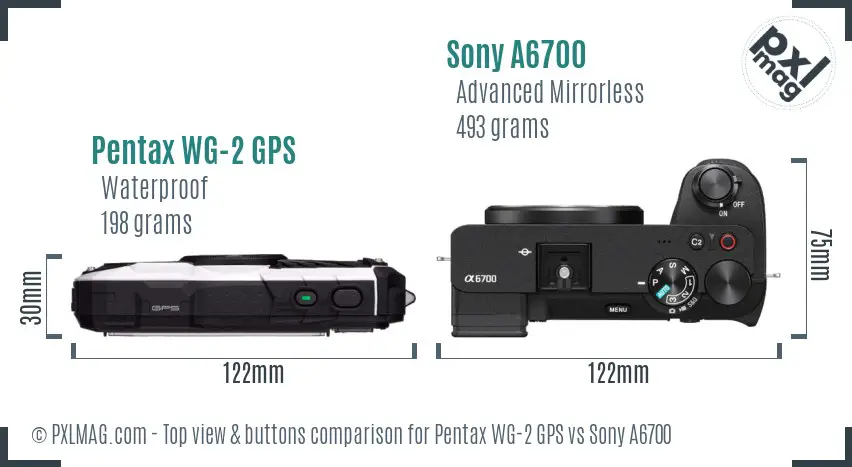 Pentax WG-2 GPS vs Sony A6700 top view buttons comparison Pentax WG-2 GPS vs Sony A6700 top view buttons comparison