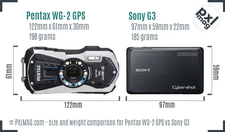 Pentax WG-2 GPS vs Sony G3 size comparison