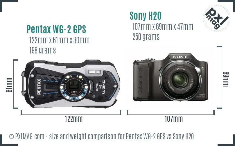 Pentax WG-2 GPS vs Sony H20 size comparison