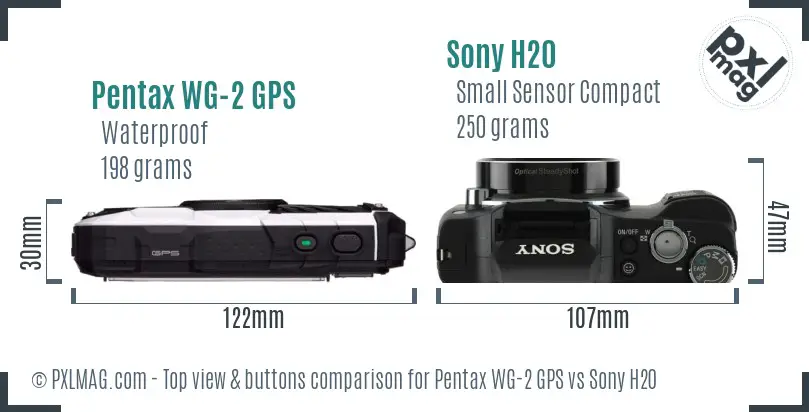 Pentax WG-2 GPS vs Sony H20 top view buttons comparison