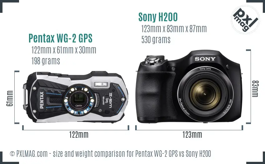 Pentax WG-2 GPS vs Sony H200 size comparison Pentax WG-2 GPS vs Sony H200 size comparison