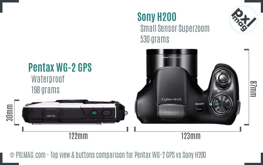 Pentax WG-2 GPS vs Sony H200 top view buttons comparison Pentax WG-2 GPS vs Sony H200 top view buttons comparison