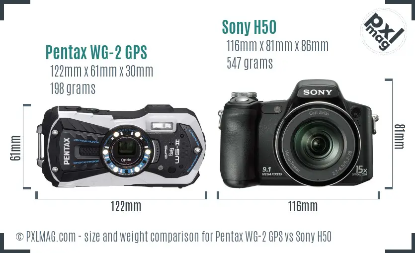 Pentax WG-2 GPS vs Sony H50 size comparison