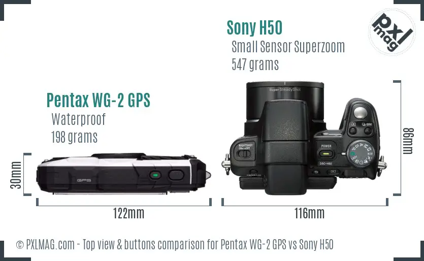 Pentax WG-2 GPS vs Sony H50 top view buttons comparison