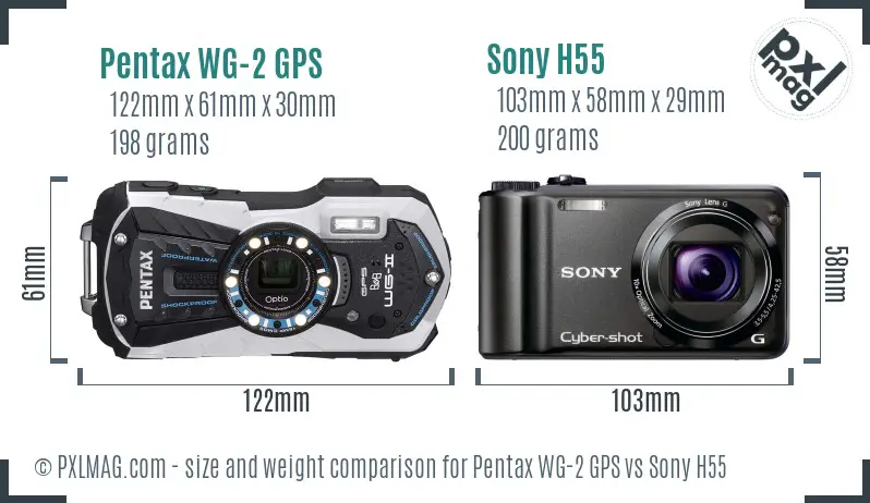 Pentax WG-2 GPS vs Sony H55 size comparison