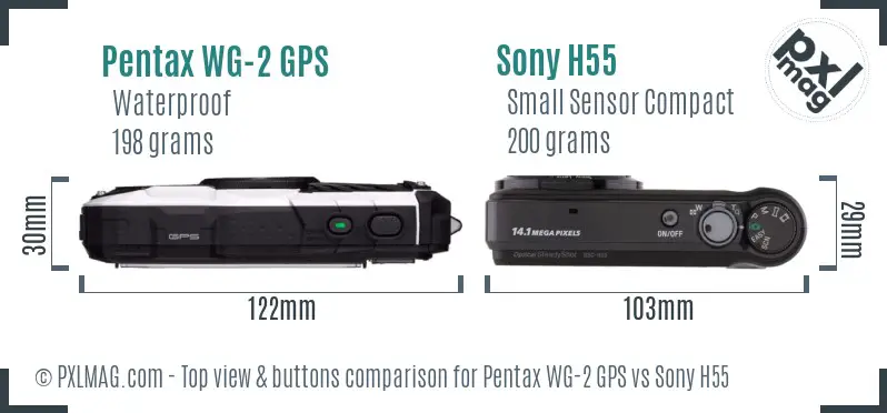 Pentax WG-2 GPS vs Sony H55 top view buttons comparison
