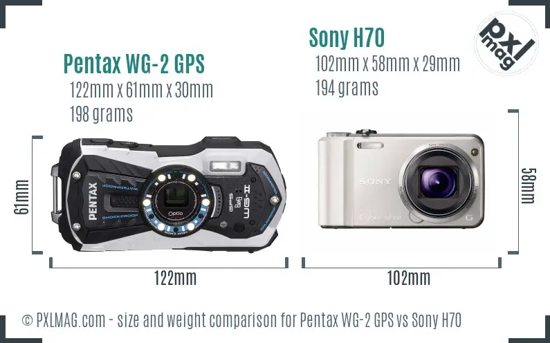 Pentax WG-2 GPS vs Sony H70 size comparison Pentax WG-2 GPS vs Sony H70 size comparison