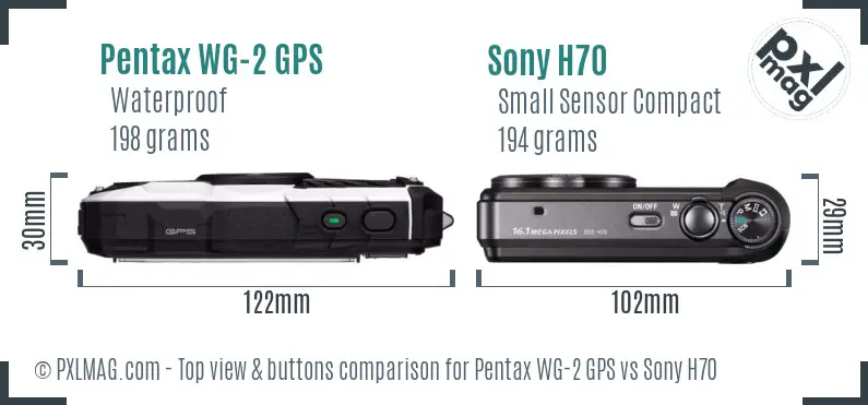 Pentax WG-2 GPS vs Sony H70 top view buttons comparison Pentax WG-2 GPS vs Sony H70 top view buttons comparison