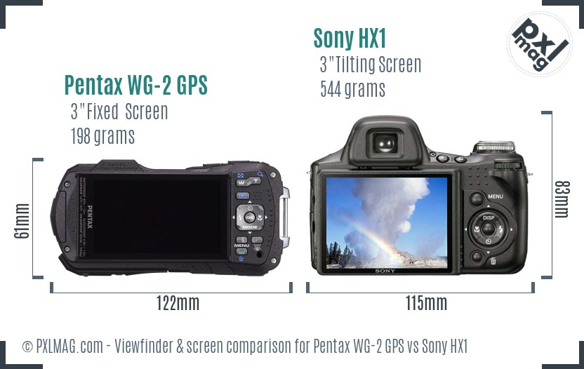 Pentax WG-2 GPS vs Sony HX1 Screen and Viewfinder comparison