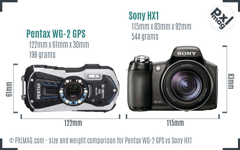 Pentax WG-2 GPS vs Sony HX1 size comparison