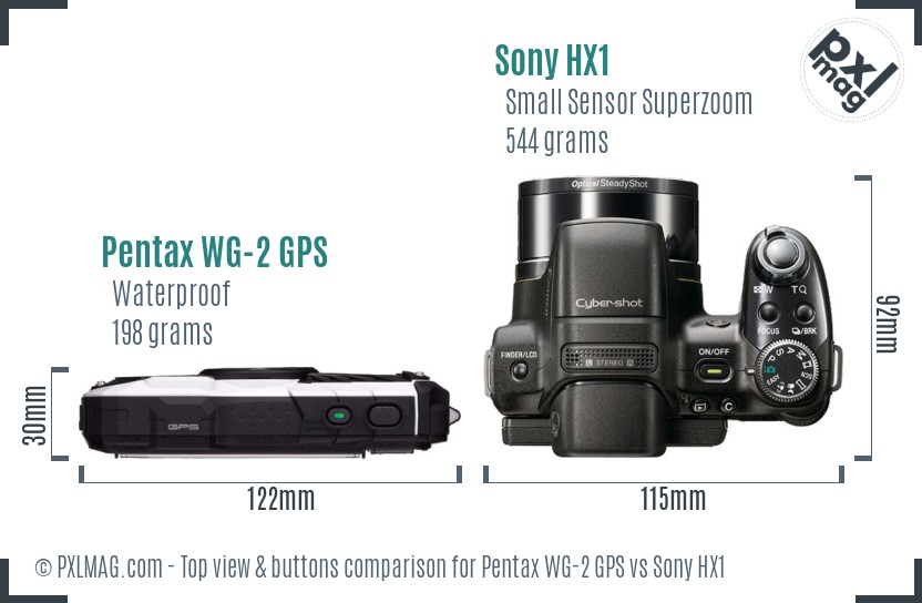 Pentax WG-2 GPS vs Sony HX1 top view buttons comparison