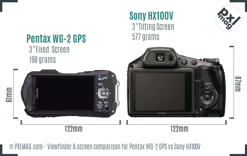 Pentax WG-2 GPS vs Sony HX100V Screen and Viewfinder comparison Pentax WG-2 GPS vs Sony HX100V Screen and Viewfinder comparison
