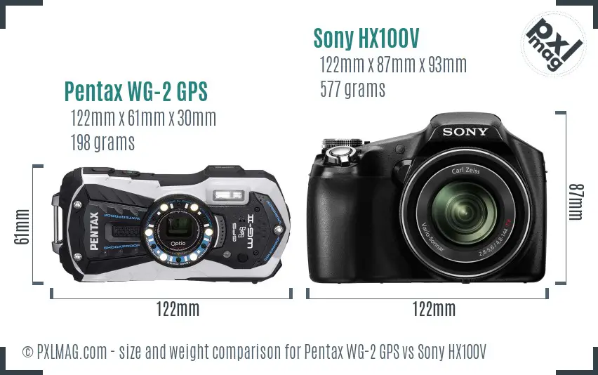 Pentax WG-2 GPS vs Sony HX100V size comparison Pentax WG-2 GPS vs Sony HX100V size comparison