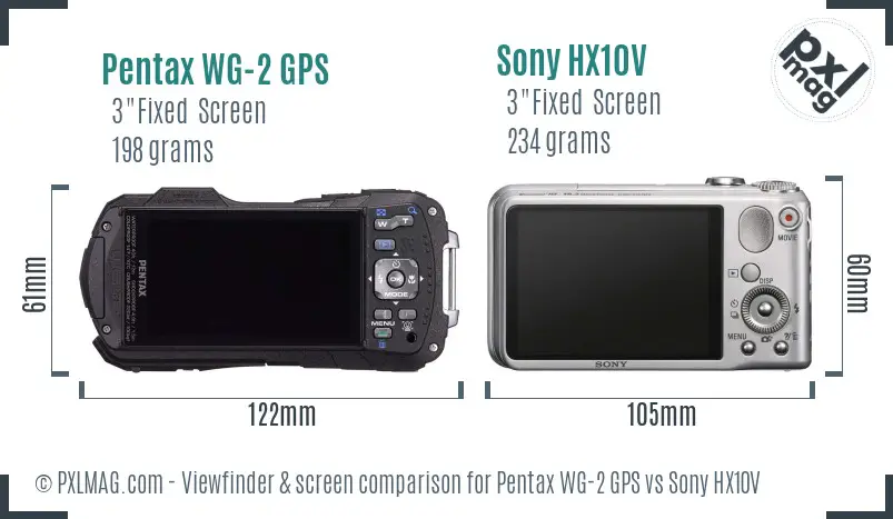 Pentax WG-2 GPS vs Sony HX10V Screen and Viewfinder comparison