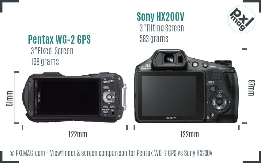 Pentax WG-2 GPS vs Sony HX200V Screen and Viewfinder comparison