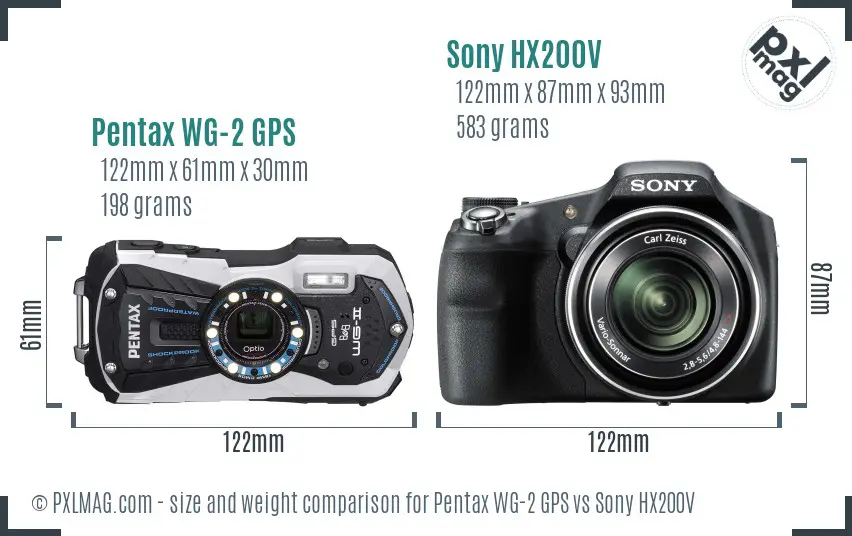 Pentax WG-2 GPS vs Sony HX200V size comparison