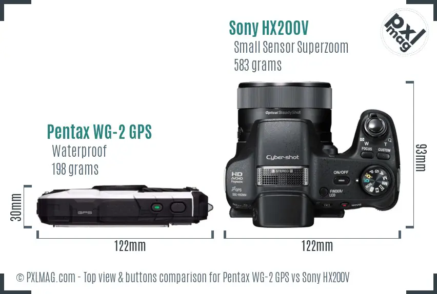 Pentax WG-2 GPS vs Sony HX200V top view buttons comparison