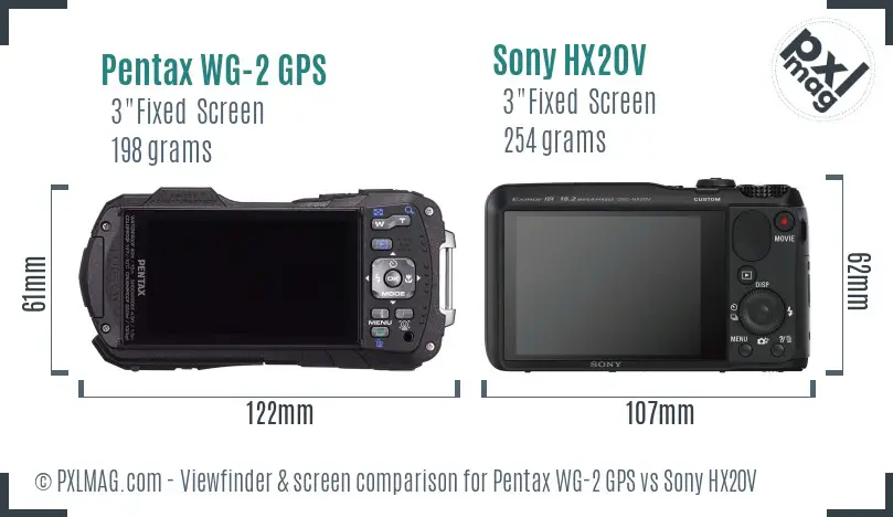 Pentax WG-2 GPS vs Sony HX20V Screen and Viewfinder comparison