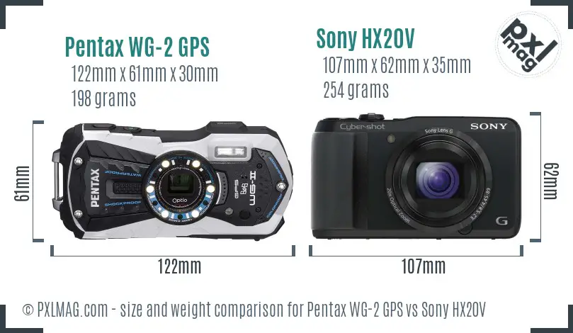 Pentax WG-2 GPS vs Sony HX20V size comparison