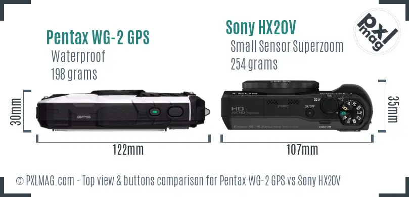 Pentax WG-2 GPS vs Sony HX20V top view buttons comparison