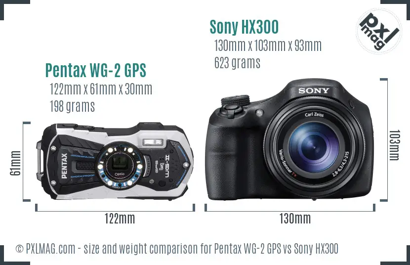 Pentax WG-2 GPS vs Sony HX300 size comparison