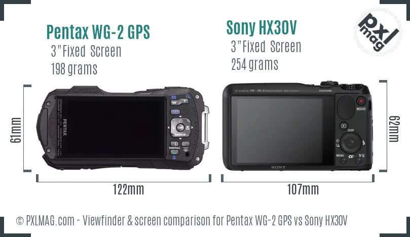 Pentax WG-2 GPS vs Sony HX30V Screen and Viewfinder comparison