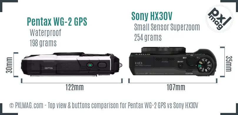 Pentax WG-2 GPS vs Sony HX30V top view buttons comparison