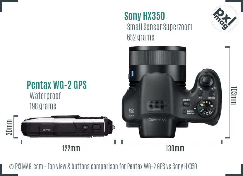 Pentax WG-2 GPS vs Sony HX350 top view buttons comparison Pentax WG-2 GPS vs Sony HX350 top view buttons comparison
