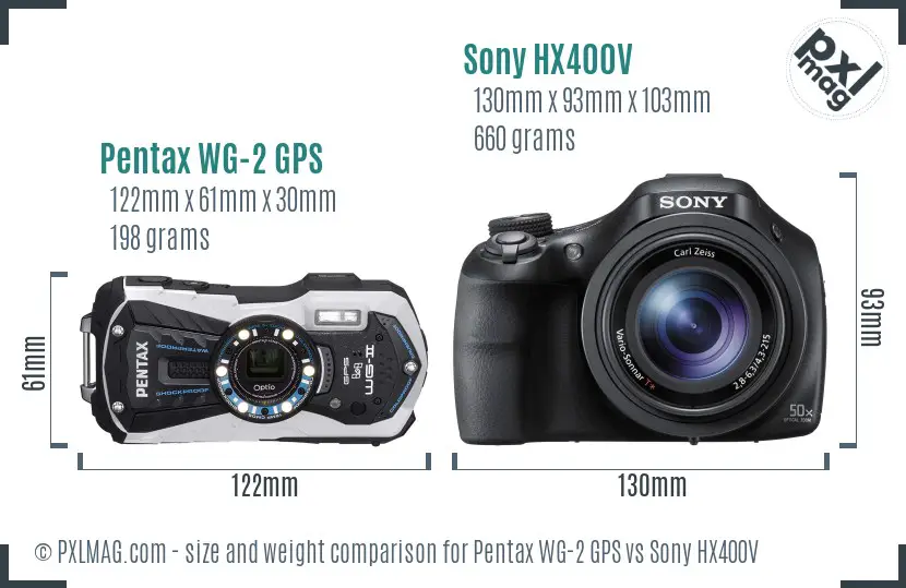 Pentax WG-2 GPS vs Sony HX400V size comparison Pentax WG-2 GPS vs Sony HX400V size comparison