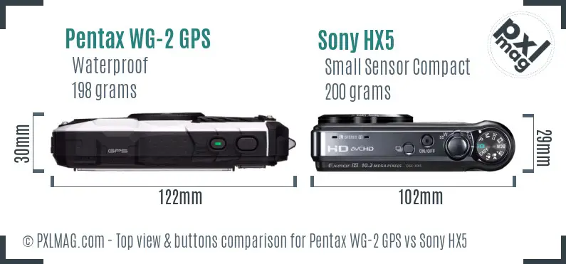 Pentax WG-2 GPS vs Sony HX5 top view buttons comparison