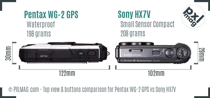 Pentax WG-2 GPS vs Sony HX7V top view buttons comparison