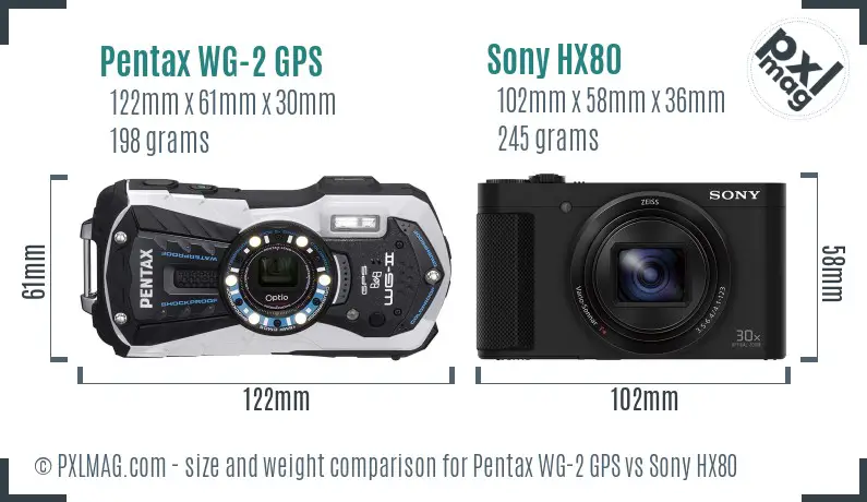 Pentax WG-2 GPS vs Sony HX80 size comparison Pentax WG-2 GPS vs Sony HX80 size comparison