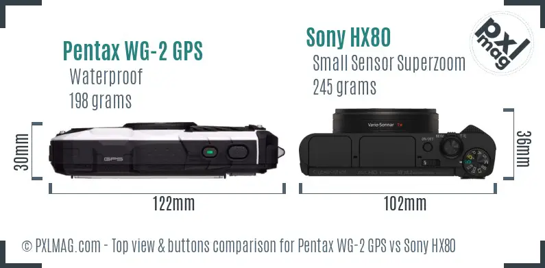 Pentax WG-2 GPS vs Sony HX80 top view buttons comparison Pentax WG-2 GPS vs Sony HX80 top view buttons comparison