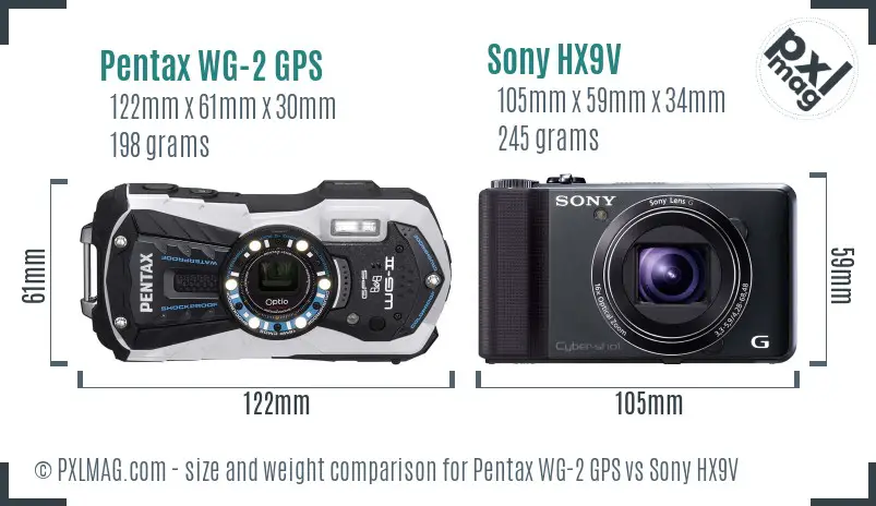 Pentax WG-2 GPS vs Sony HX9V size comparison