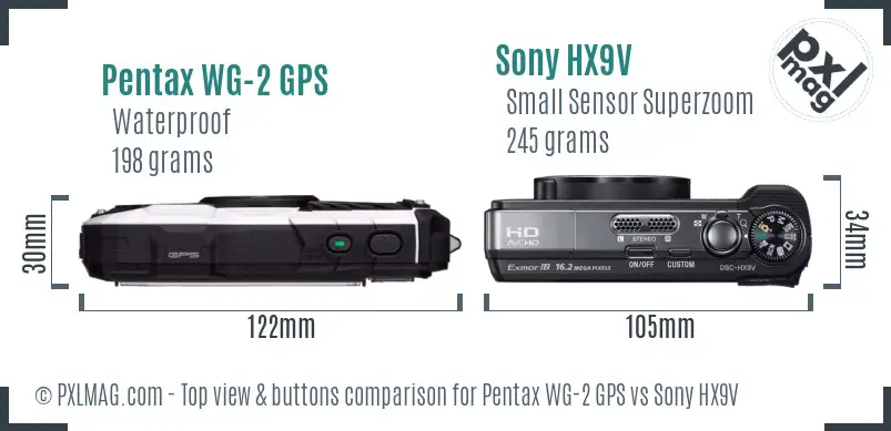 Pentax WG-2 GPS vs Sony HX9V top view buttons comparison
