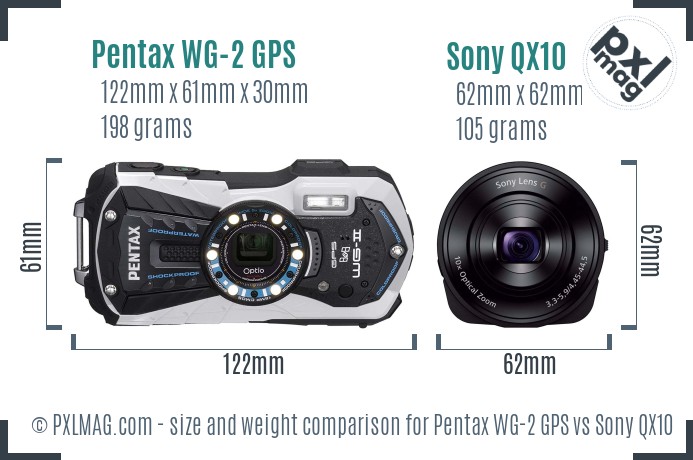 Pentax WG-2 GPS vs Sony QX10 size comparison Pentax WG-2 GPS vs Sony QX10 size comparison