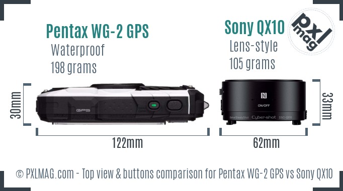 Pentax WG-2 GPS vs Sony QX10 top view buttons comparison