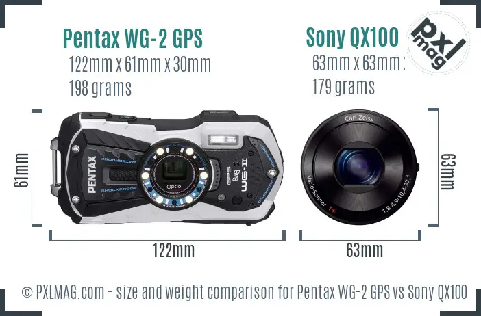 Pentax WG-2 GPS vs Sony QX100 size comparison