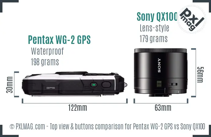 Pentax WG-2 GPS vs Sony QX100 top view buttons comparison