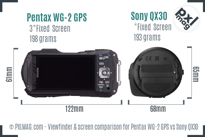 Pentax WG-2 GPS vs Sony QX30 Screen and Viewfinder comparison