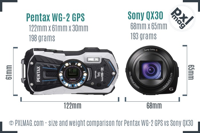Pentax WG-2 GPS vs Sony QX30 size comparison