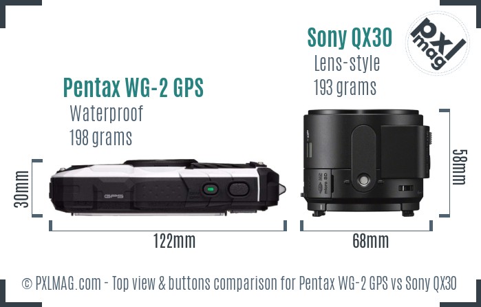 Pentax WG-2 GPS vs Sony QX30 top view buttons comparison