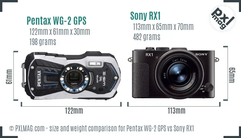 Pentax WG-2 GPS vs Sony RX1 size comparison Pentax WG-2 GPS vs Sony RX1 size comparison