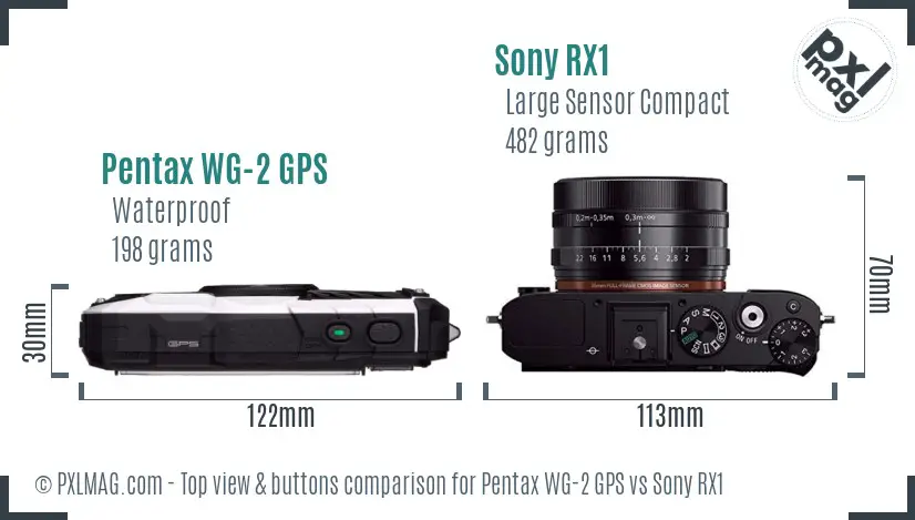 Pentax WG-2 GPS vs Sony RX1 top view buttons comparison Pentax WG-2 GPS vs Sony RX1 top view buttons comparison