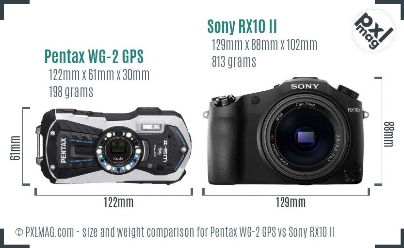 Pentax WG-2 GPS vs Sony RX10 II size comparison