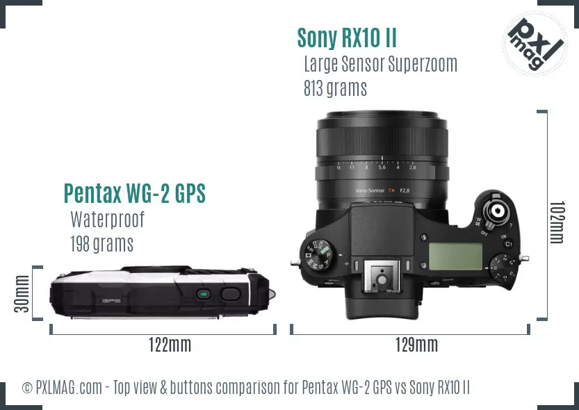 Pentax WG-2 GPS vs Sony RX10 II top view buttons comparison