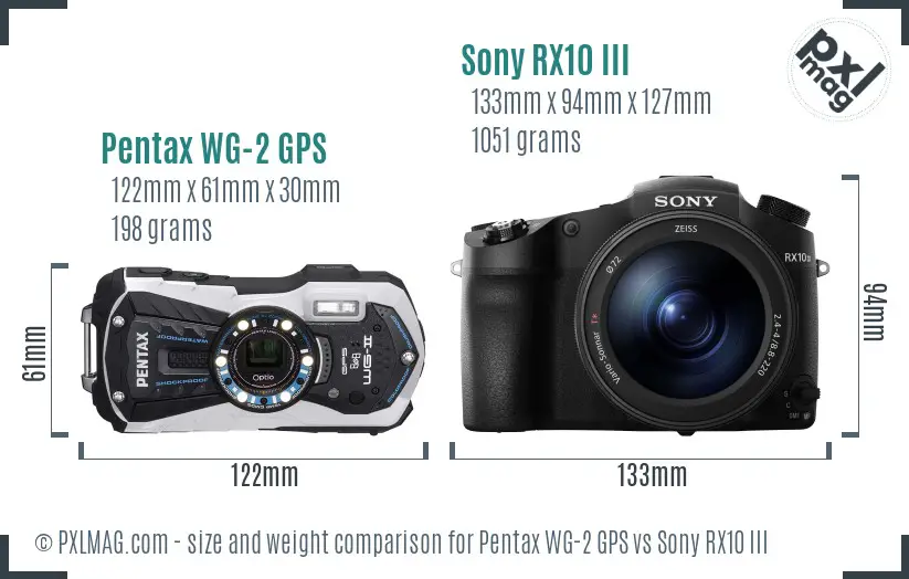 Pentax WG-2 GPS vs Sony RX10 III size comparison