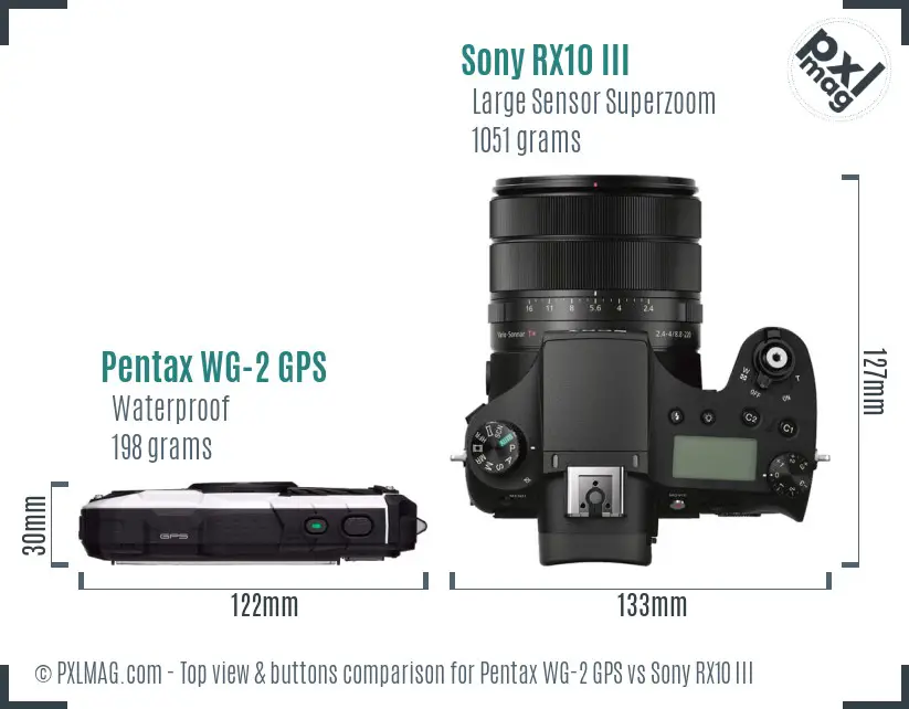 Pentax WG-2 GPS vs Sony RX10 III top view buttons comparison